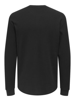 Only and Sons miesten paita, TOBIE REG HENLEY LONGSLEEVE Musta
