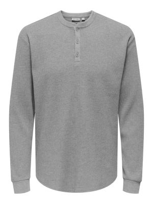 Only and Sons miesten paita, TOBIE REG HENLEY LONGSLEEVE Vaaleanharmaa Melee