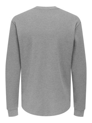 Only and Sons miesten paita, TOBIE REG HENLEY LONGSLEEVE Vaaleanharmaa Melee