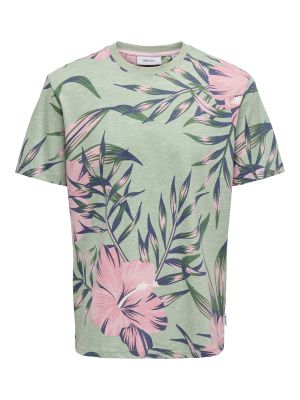 Only and Sons Miesten T-paita ONSKLOP REG SS FLORAL TEE Vihreä Kuosi