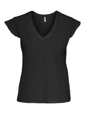 ONLY CARMAKOMA naisten t-paita, CARMAY LIFE S/S FRILL V-NECK TOP Musta