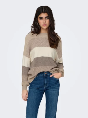 Only naisten neuleet, ONLATIA LS STRIPE PULLOVER Kuosillinen Beige