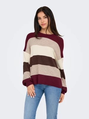 Only naisten neuleet, ONLATIA LS STRIPE PULLOVER Viininpunainen Kuosi