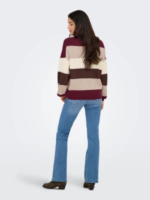 Only naisten neuleet, ONLATIA LS STRIPE PULLOVER Viininpunainen Kuosi