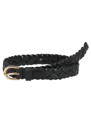 Pieces yvö, PCAVERY LEATHER BRAIDED SLIM BELT  Black