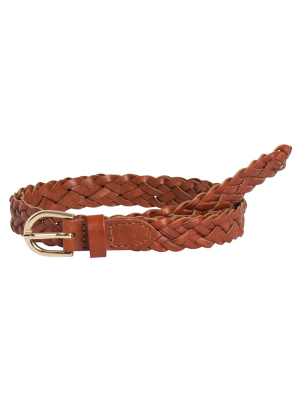 Pieces yvö, PCAVERY LEATHER BRAIDED SLIM BELT  Cognac