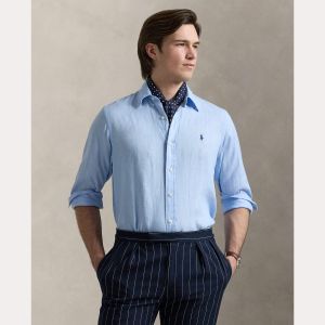 Polo Ralph Lauren miesten kauluspaita, POLO LINEN SHIRT LS CUSTOM FIT Keskisininen