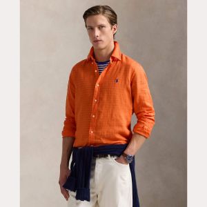 Polo Ralph Lauren miesten kauluspaita, POLO LINEN SHIRT LS CUSTOM FIT Oranssi