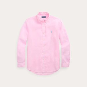 Polo Ralph Lauren miesten kauluspaita, POLO LINEN SHIRT LS CUSTOM FIT Pinkki