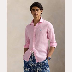 Polo Ralph Lauren miesten kauluspaita, POLO LINEN SHIRT LS CUSTOM FIT Pinkki