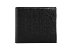 Polo Ralph Lauren miesten lompakko, PEBBLED LEATHER BILLFOLD COIN WALLET Musta