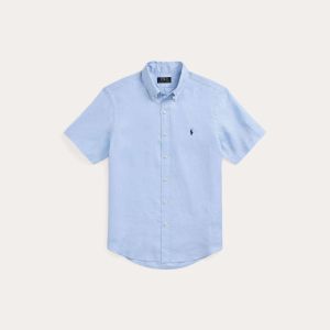 Polo Ralph Lauren miesten lyhythihainen kauluspaita, POLO LINEN SHIRT SS CUSTOM FIT Keskisininen