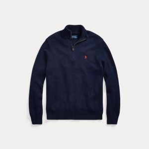 Polo Ralph Lauren miesten neule, COTTON HALF ZIP PULLOVER Tummansininen