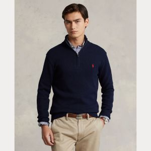 Polo Ralph Lauren miesten neule, COTTON HALF ZIP PULLOVER Tummansininen