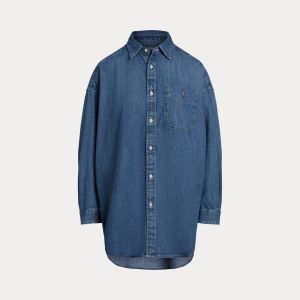 Polo Ralph Lauren naisten farkkupaita, SMCK ST-LONG SLEEVE-BUTTON FRONT SHIRT Indigo
