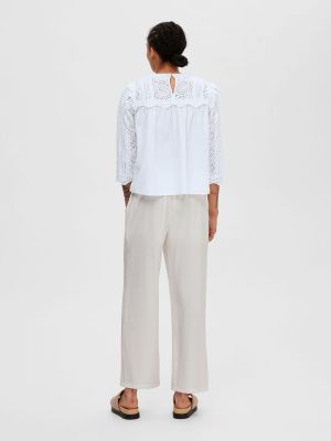Selected Femme housut, SLFDESIREE MW PANT Luonnonvalkoinen