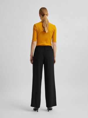 Selected Femme housut, SLFTINNI-RELAXED MW WIDE PANT  Musta
