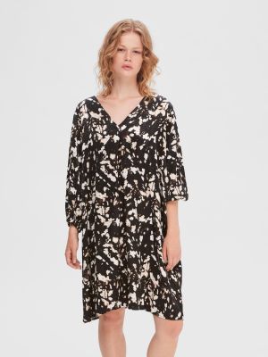 Selected Femme mekko, SLFJUSTINE 34 AOP SHORT DRESS Mustavalkoinen