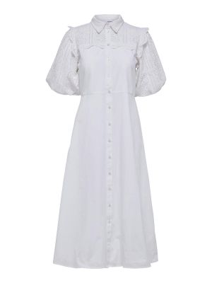 Selected Femme mekko, SLFVIOLETTE 2/4 ANKLE BRODERI DRESS Valkoinen