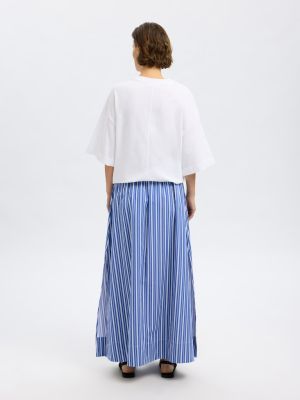 Selected Femme naisten hame, SLFFIA HW STRIPED ANKLE SLIT SKIRT Raidallinen Sininen