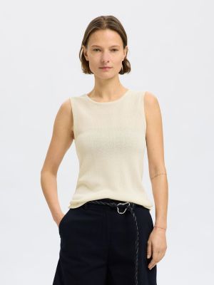 Selected Femme naisten hihaton toppi, SLFMOON SUS SL KNIT TOP Luonnonvalkoinen