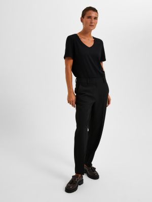 Selected Femme Naisten Housut, SLFRITA-RIA MW CROPPED PANT NOOS Musta