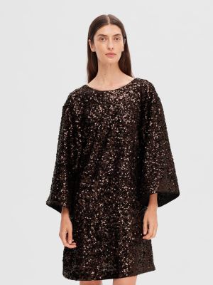 Selected Femme Naisten Mekko, AD-SLFMALLIE SS SHORT SEQUINS DRESS SUS Tummanruskea