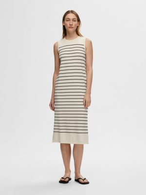Selected Femme naisten mekko, SLFBERGA SL KNIT DRESS Raidallinen Beige