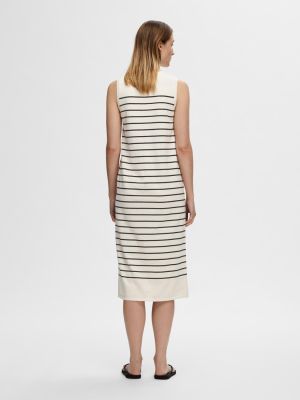Selected Femme naisten mekko, SLFBERGA SL KNIT DRESS Raidallinen Beige