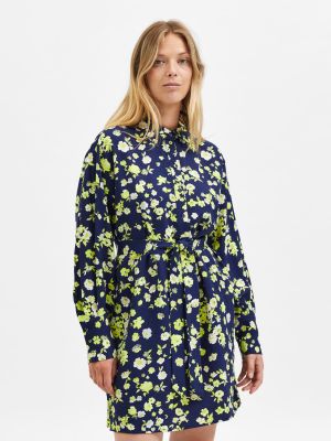 Selected Femme, Naisten Mekko, SLFSEMINA LS SHORT SHIRT DRESS Sininen Kuosi