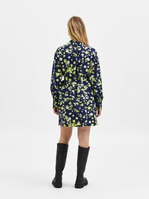 Selected Femme, Naisten Mekko, SLFSEMINA LS SHORT SHIRT DRESS Sininen Kuosi