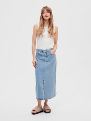 Selected Femme Naisten Midihame, SLFKRISTA-GERDA HW L BLU DNM MAX SK NOOS Vaaleansininen
