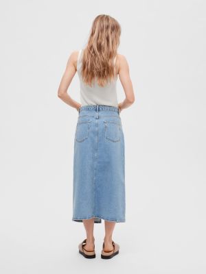Selected Femme Naisten Midihame, SLFKRISTA-GERDA HW L BLU DNM MAX SK NOOS Vaaleansininen