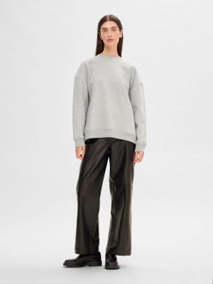 Selected Femme naisten nahkahousut, SLFFIANNA HW WIDE LEATHER PANT Musta