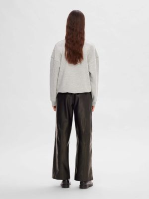 Selected Femme naisten nahkahousut, SLFFIANNA HW WIDE LEATHER PANT Musta