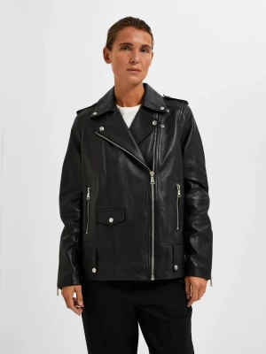 Selected Femme Naisten Nahkatakki, SLFMADISON LEATHER JACKET NOOS Black