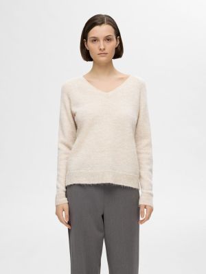 Selected Femme Naisten Neule, SLFLULU NEW LS KNIT V-NECK B NOOS Luonnonvalkoinen