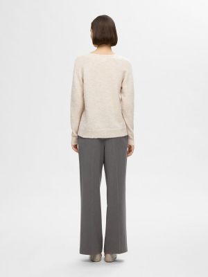 Selected Femme Naisten Neule, SLFLULU NEW LS KNIT V-NECK B NOOS Luonnonvalkoinen