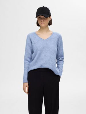 Selected Femme Naisten Neule, SLFLULU NEW LS KNIT V-NECK B NOOS Vaaleansininen