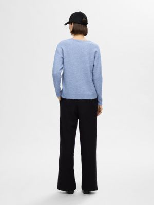 Selected Femme Naisten Neule, SLFLULU NEW LS KNIT V-NECK B NOOS Vaaleansininen