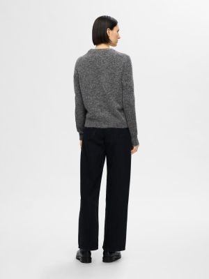Selected Femme Naisten Neule, SLFSIA RAS LS KNIT O-NECK NOOS Grafiitti
