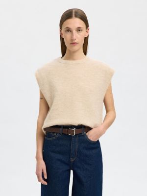 Selected Femme Naisten Neuleliivi, SLFLulu SL Knit Vest Luonnonvalkoinen