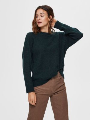 Selected Femme Naisten Neulepaita, Lulu LS Knit O-Neck Armeijanvihreä