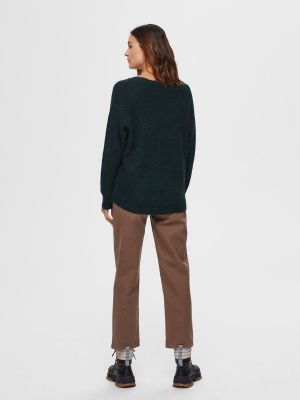 Selected Femme Naisten Neulepaita, Lulu LS Knit O-Neck Armeijanvihreä