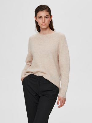 Selected Femme Naisten Neulepaita, Lulu LS Knit O-Neck Luonnonvalkoinen