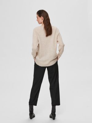 Selected Femme Naisten Neulepaita, Lulu LS Knit O-Neck Luonnonvalkoinen