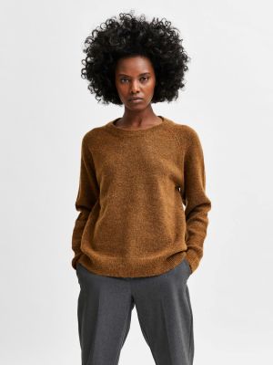 Selected Femme Naisten Neulepaita, Lulu LS Knit O-Neck Tummanruskea
