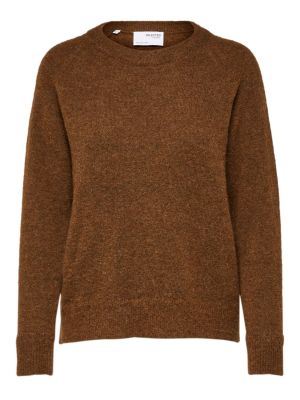 Selected Femme Naisten Neulepaita, Lulu LS Knit O-Neck Tummanruskea