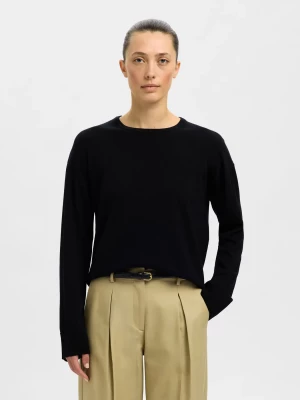 Selected Femme Naisten Neulepaita, Slfthea LS Knit Merino O-Neck Noos Black