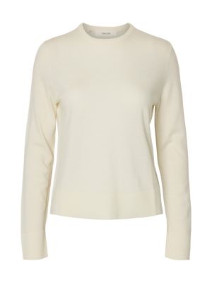 Selected Femme Naisten Neulepaita, Slfthea LS Knit Merino O-Neck Noos Luonnonvalkoinen